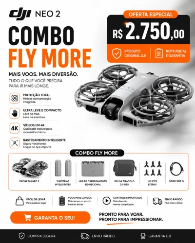 Drone DJI Neo 2 Combo Fly More (sem controle)