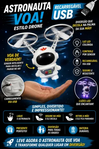 ? Astronauta Voador Recarregável USB - Drone com Sensor de Mão! ?