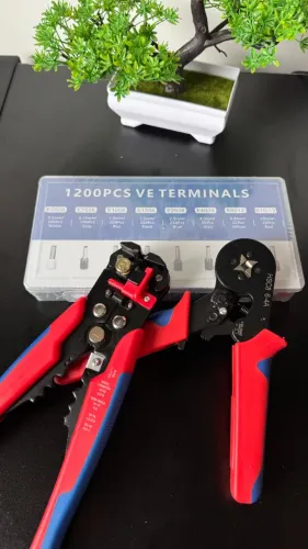 Kit Alicate Crimpar + Descascador com 1200 Terminais Ilhós Tubular - Completo e Profission