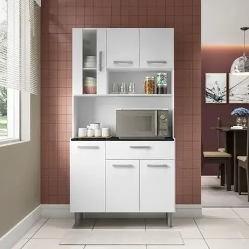 Armário de Cozinha Compacta Poliman Carol com 6 Portas e 1 Gaveta - 91cm de largura<br>