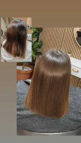 Alisamento profissional com brilho e redução de frizz