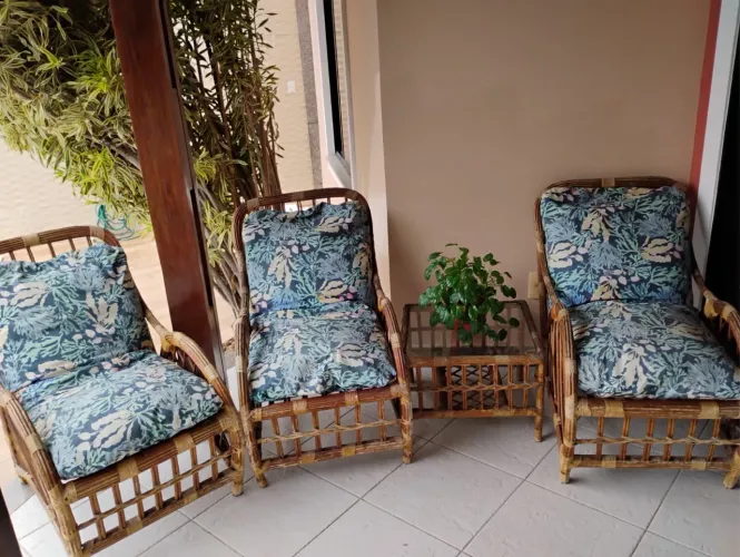 Conjunto estofado para varanda em vime