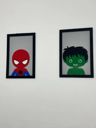 Kit 3 Quadros Decorativos Infantil - Homem-Aranha, Hulk e Batman ?