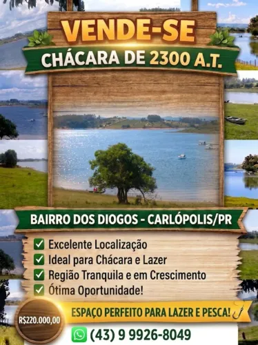Chácara para lazer e pesca de 2300 mt A. total Carlópolis-Pr