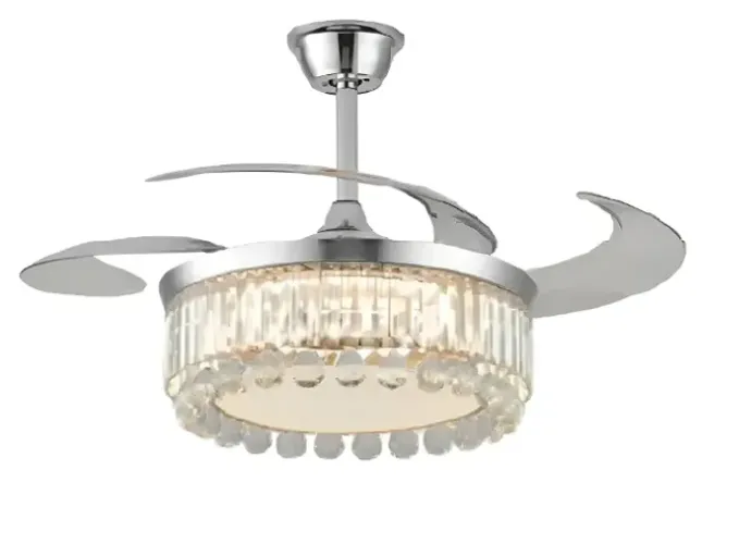 Ventilador De Teto Retrátil Cristal Cromado 4 Pás Led Alto Padrão Great Home