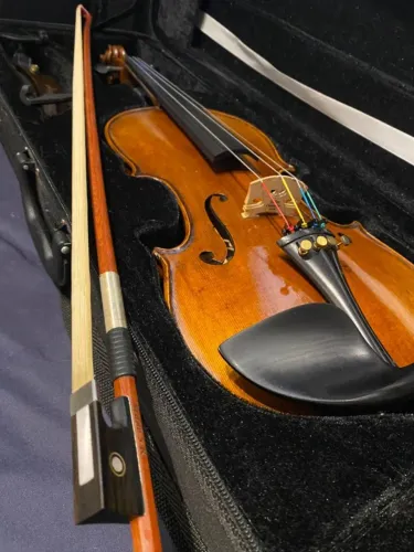 Violino 4/4 Feito à Mão Fundo Inteiro Madeira Maciça ORQUEZZ + Acessórios