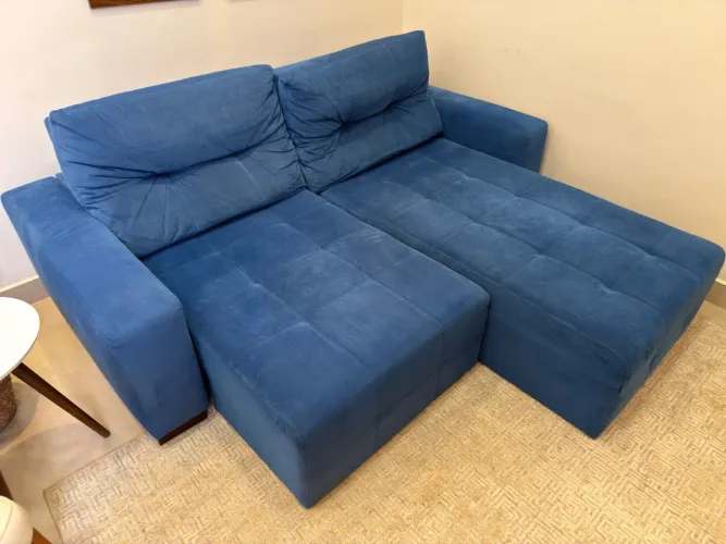 Sofá Retrátil Azul 2,30m com Chaise - Ótimo Estado