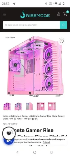 Gabinete gamer modelo aquário.marca rise mode Galaxy glass