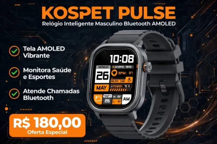 Kospet Pulse Relógio Inteligente Masculino Bluetooth Amoled