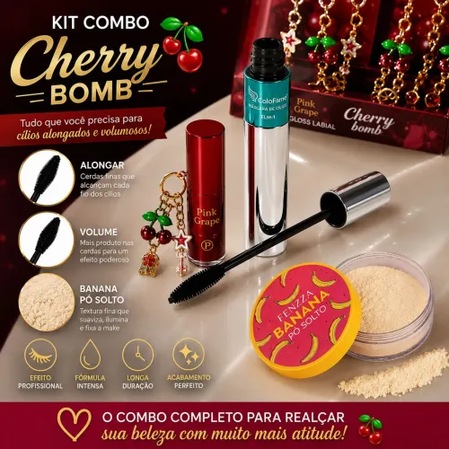 Máscara de Cílios Tango 2em1 + Gloss Lip chaveiro cereja
