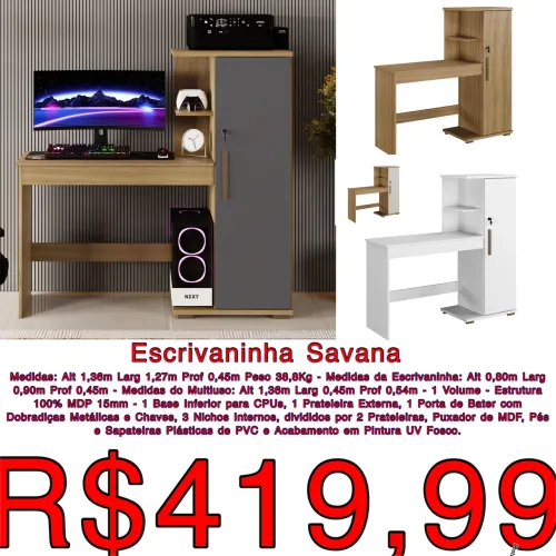 Escrivaninha Savana com porta e chave / 3 cores disponíveis / frete grátis