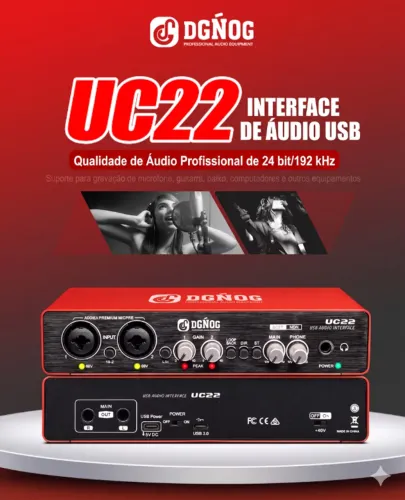 Interface de áudio USB DGNOG UC22 Gravação de placa de som profissional 24 bits / 192 kHz
