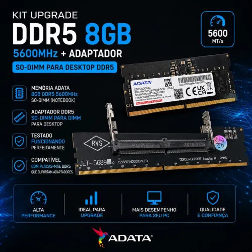 Memória DDR5 ADATA 8GB 5600MHz + Adaptador SO-DIMM para Desktop DDR5