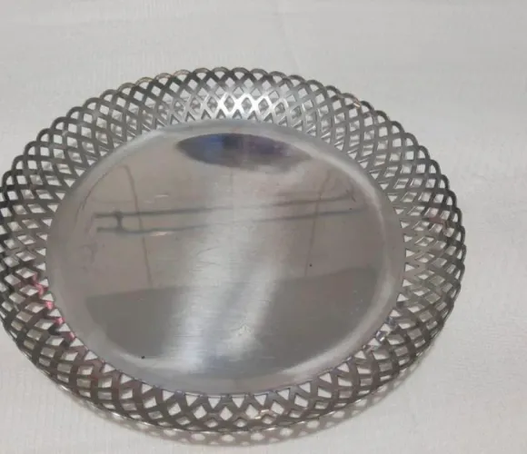 antiguidade anos 70! travessa bandeja borda fenestrada aço inox meridional