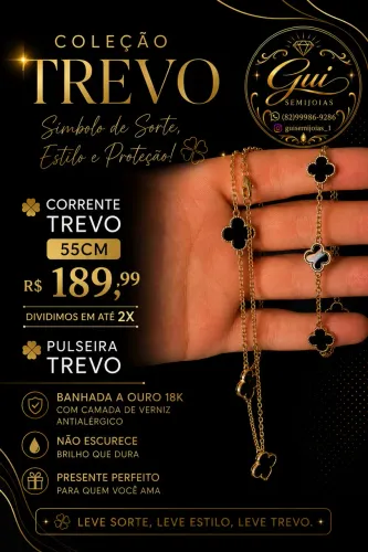 Kit Trevo Banhado A Ouro 18K