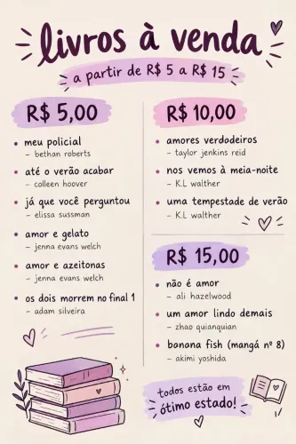 livros à venda ? de R$ 5 a R$ 15