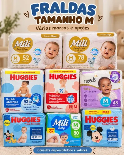 FRALDAS TAMANHO M À VENDA! Vendo os pacotes separados ou faço um desconto se levar todas.
