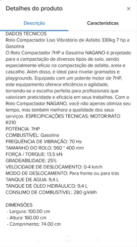 Rolo compactador vibratório Nagano 7hp 