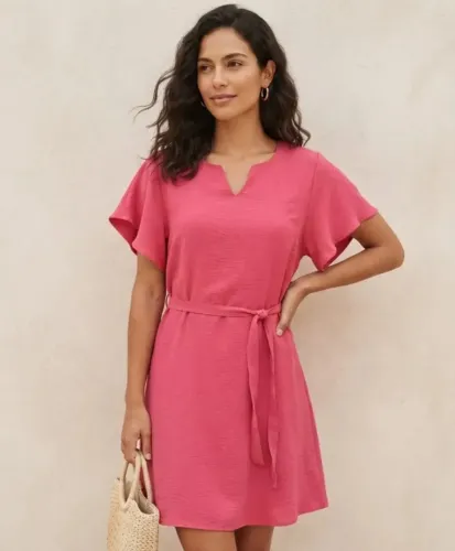 Vestido Rosa C/ Amarração Na Cintura. Tamanho 44 (Usado)