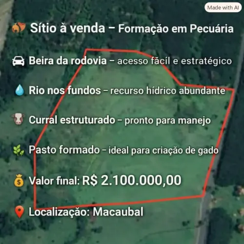 Sítio à venda Formação em Pecuária