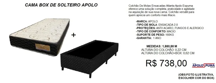 Cama box mola ensacada solteiro - ENTREGA GRATIS -10 X SEM JUROS