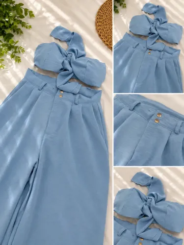 Conjunto azul com 2 amarrações 