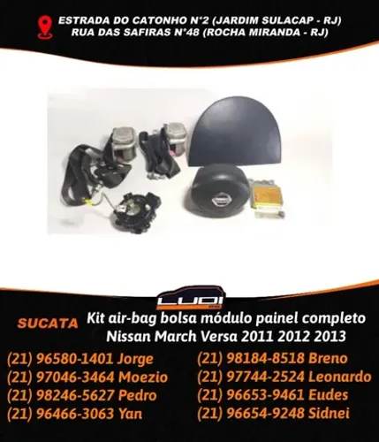 Kit air-bag bolsa módulo painel completo Nissan March Versa 2011 2012 2013