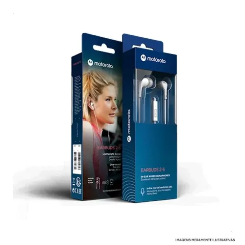 Motorola, Earbuds 2-S, Fone De Ouvido com Microfone, Preto Original
