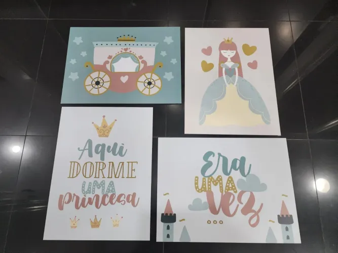 Kit Decoração de quarto ou Festa  - Princesa - 4 Placas de mdf 40x30cm
