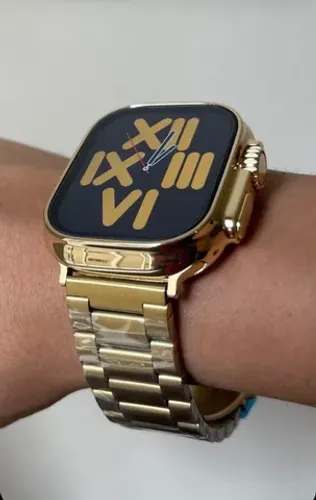 Smartwatch JS9 Ultra Gold Dourado, com Duas pulseiras e película de Brinde 