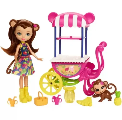Boneca Enchantimals Carrinho de Frutas Merit Monkey