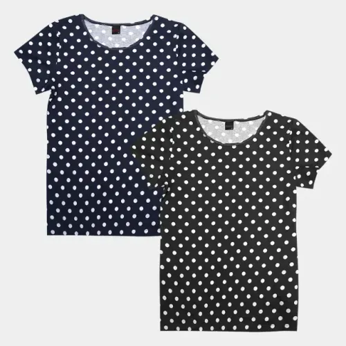 Kit Camiseta Básicos Poá c/ 2 Peças Feminina - Preto+Azul (tamanho M)