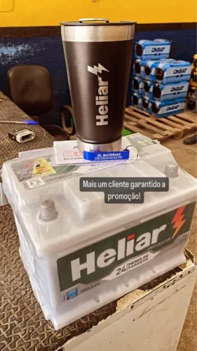 Bateria Heliar 60ah 2 Anos de garantia ganha um copo térmico e um chaveiro 