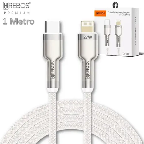 Cabo de Carregamento Tipo C Para iPhone 27W Metal Waves com 1 M - Hrebos 