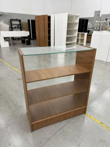 BALCÃO VITRINE C/ VITRO SUPERIOR MDF AMADEIRADO LOIRO FEIJÓ 