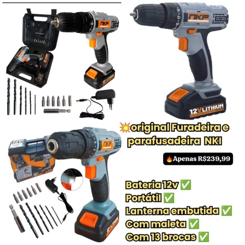 Promoção Parafusadeira 21V + maleta + kit brocas