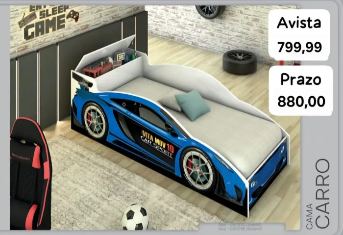 Cama carro com baú solteirão