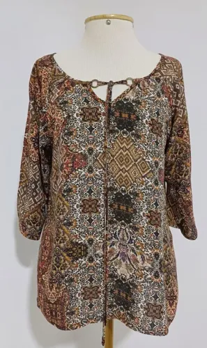 Blusa Bata Estampada Arabescos Manga 3/4 - BELUGA