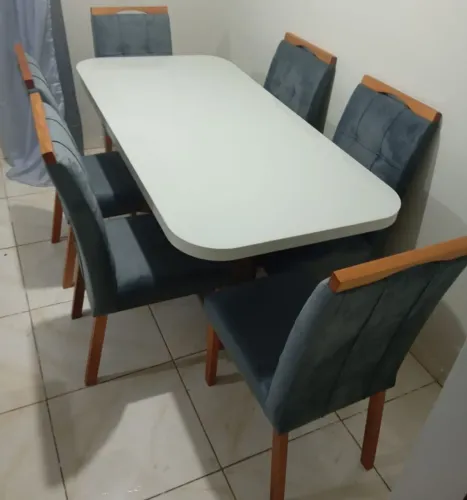 Conjunto de Mesa de Jantar com 6 Cadeiras cinza chumbo