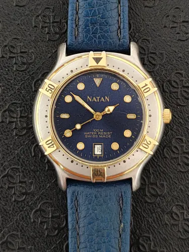 Relógio Natan Diver 100m Azul Vintage Suíço Quartz 