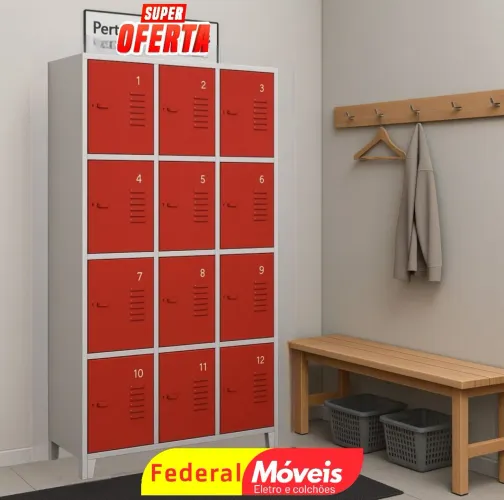 Armário de Aço 12 Portas - Durabilidade e ótimo espaço interno!