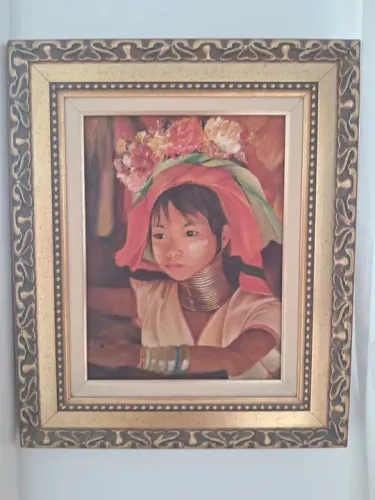 Quadro de pintura a óleo de mulher asiática