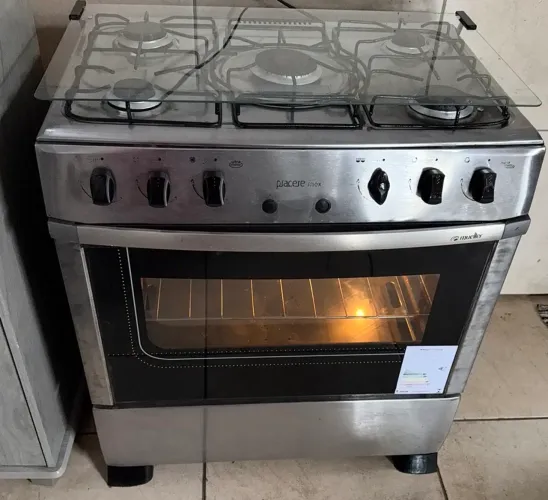 Fogão 5 bocas inox com preto acendimento elétrico iluminação no forno 