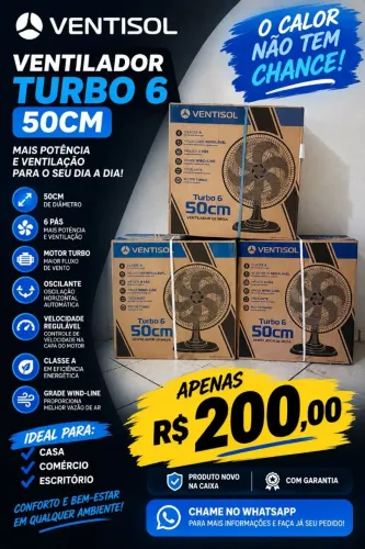 Ventilador ventisol 50cm turbo 6 - Faço por 500 os 3.