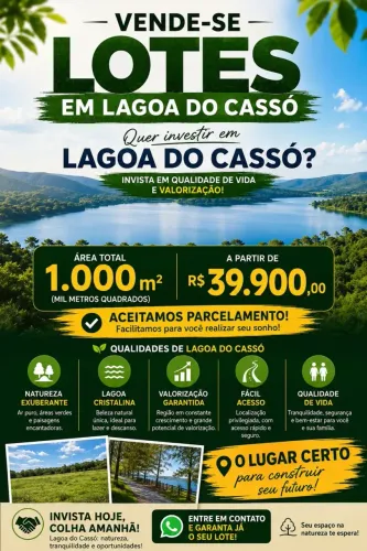 VENDA DE LOTES NA LAGOA DO CASSÓ - Prox a barrerinhas
