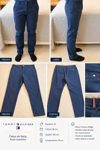 calça de sarja tommy hilfiger azul tamanho 10 (44)