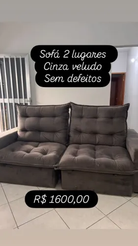Sofá 2 lugares veludo cinza