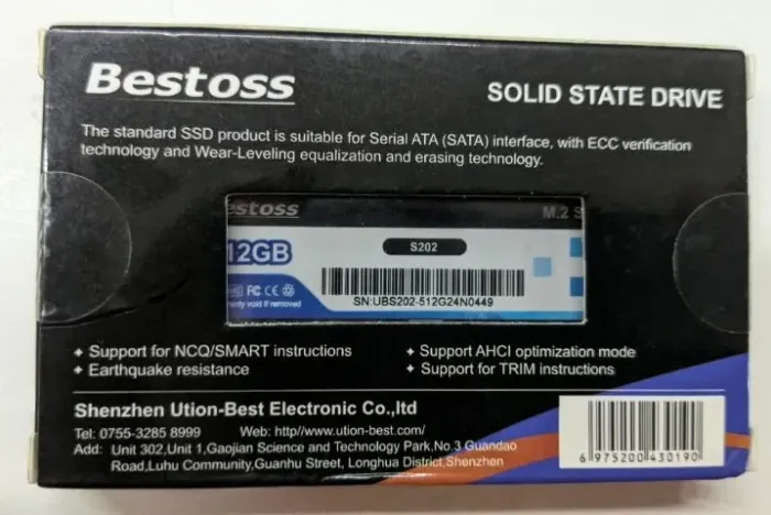SSD 512 GB NGFF M.2 SATA Bestoss S202