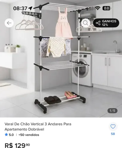 Varal de chão dobrável 3 andares branco