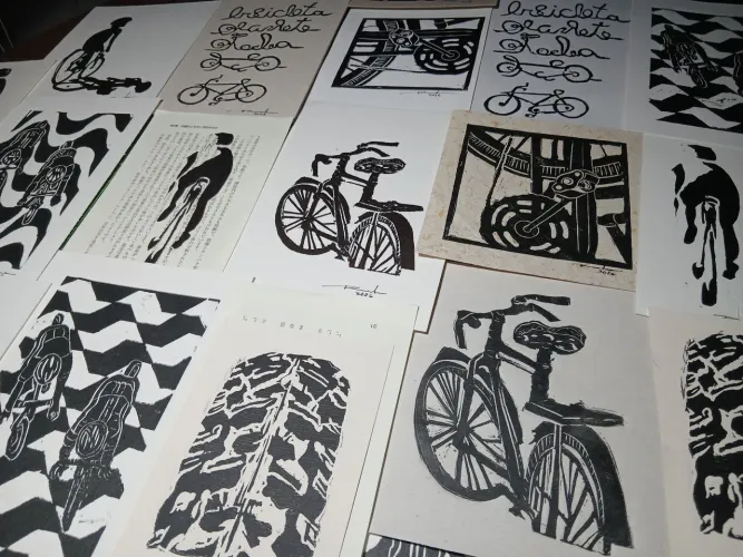 Xilogravura, Gravuras, Arte, Bike, Bicicleta, Ciclismo Presente Arte Original.